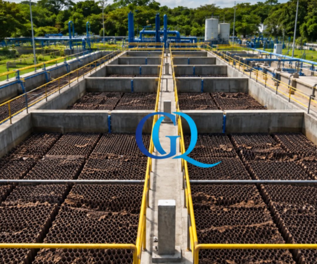 Antes: módulos de sedimentación deformados y deteriorados en una PTAR de Barranquilla