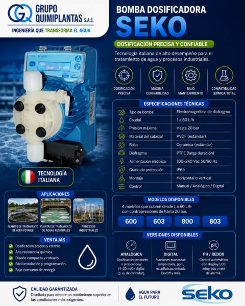 Bomba dosificadora digital SEKO para tratamiento de agua