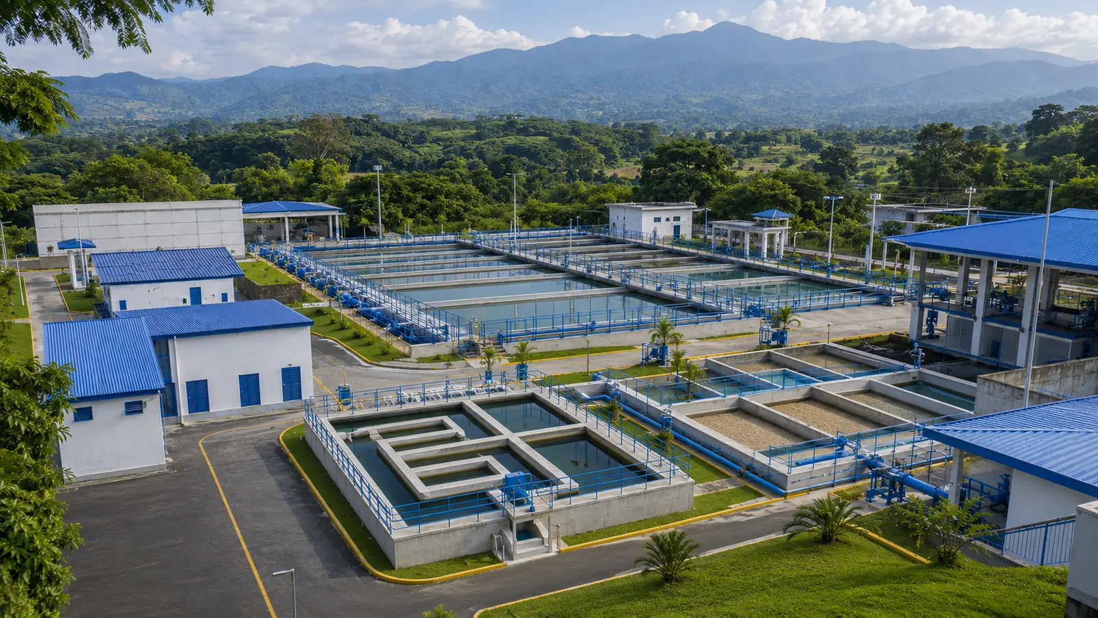 Planta de tratamiento de agua potable PTAP con floculación, sedimentación y filtración
